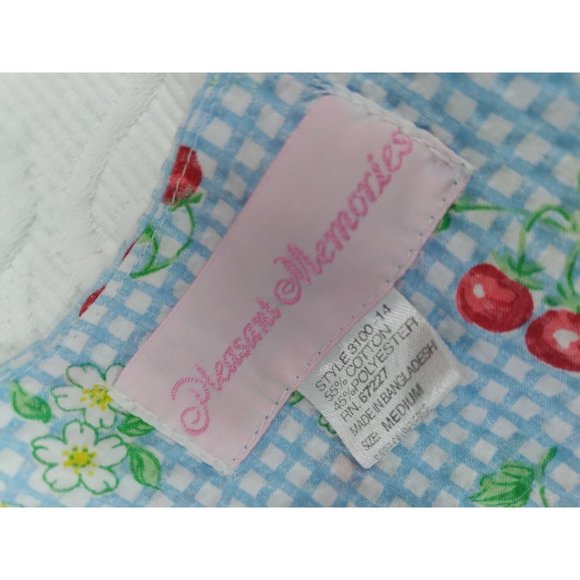 VTG Pleasant Memories Floral cherry blue gingham pattern Snap button nihtdress M - Picture 10 of 16